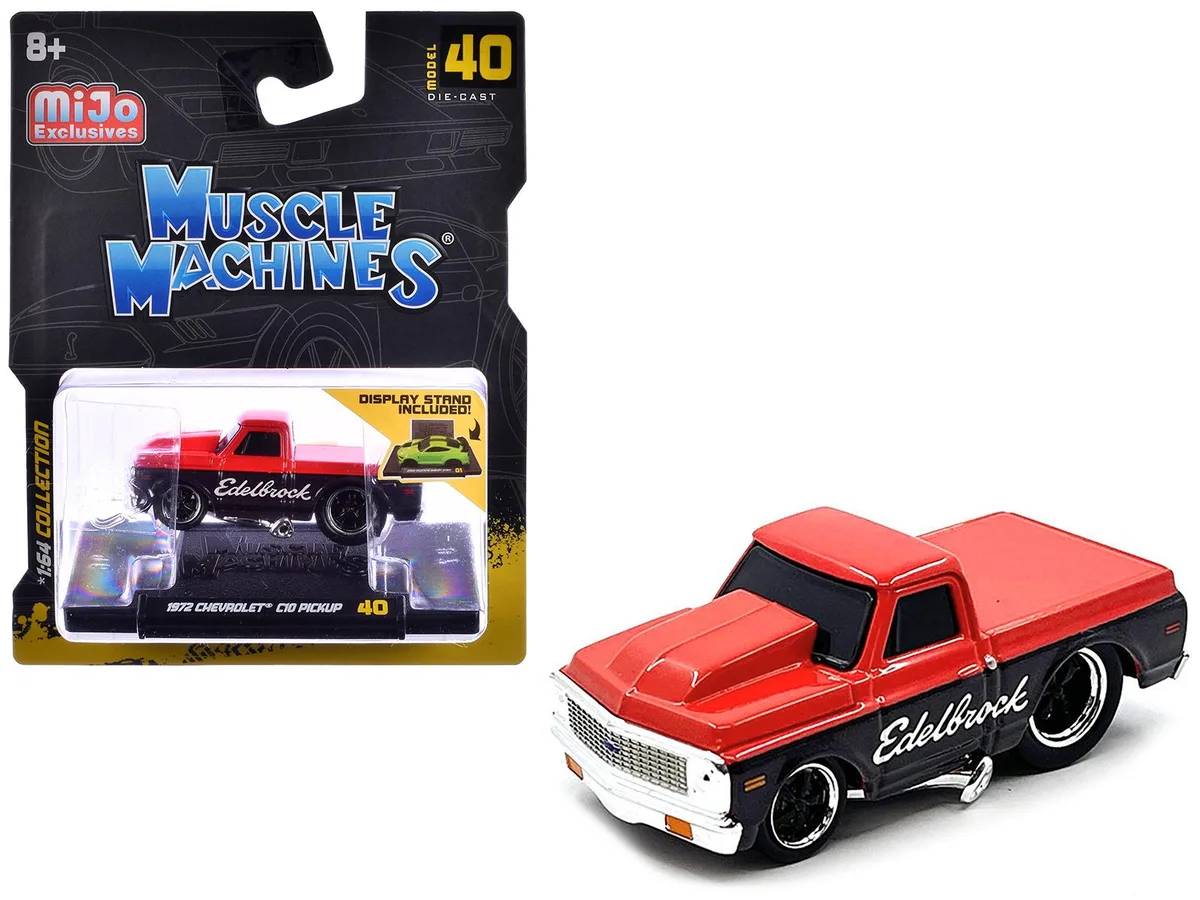 Muscle Machines Muscle Machines 1972 Chevrolet C-10 Pickup Red Black Edelbrock 1/64 Diecast Truck — product photo