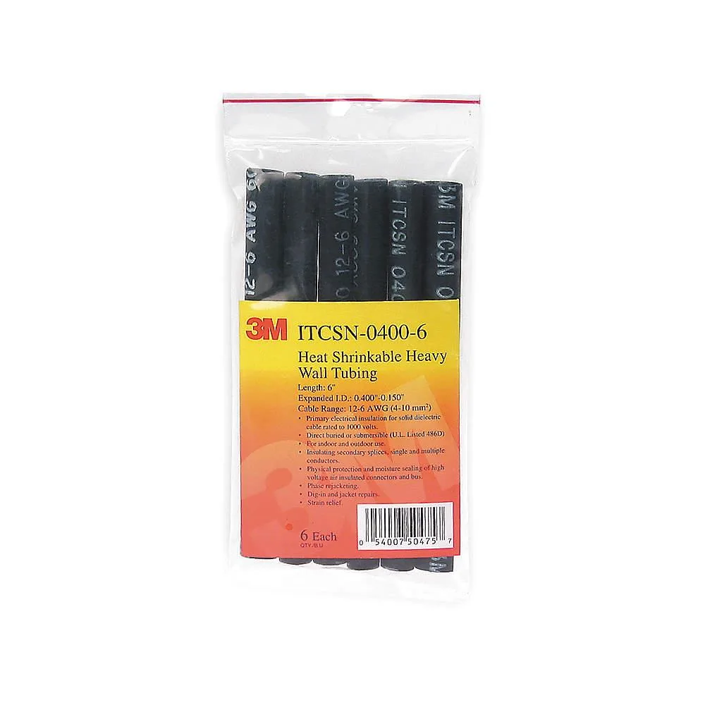 Black 12-inch heavy-wall heat shrink tubing pieces, adhesive-lined, 3:1 shrink ratio