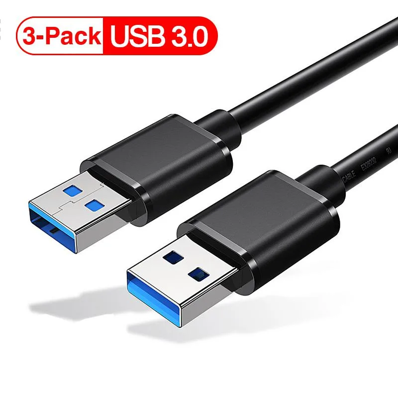 ESTONE ESTONE USBAM2M USB 3.0 Double PC Radiator SSD Disk Car A Male to Male Cable 1.6Ft 3-Pack — product photo
