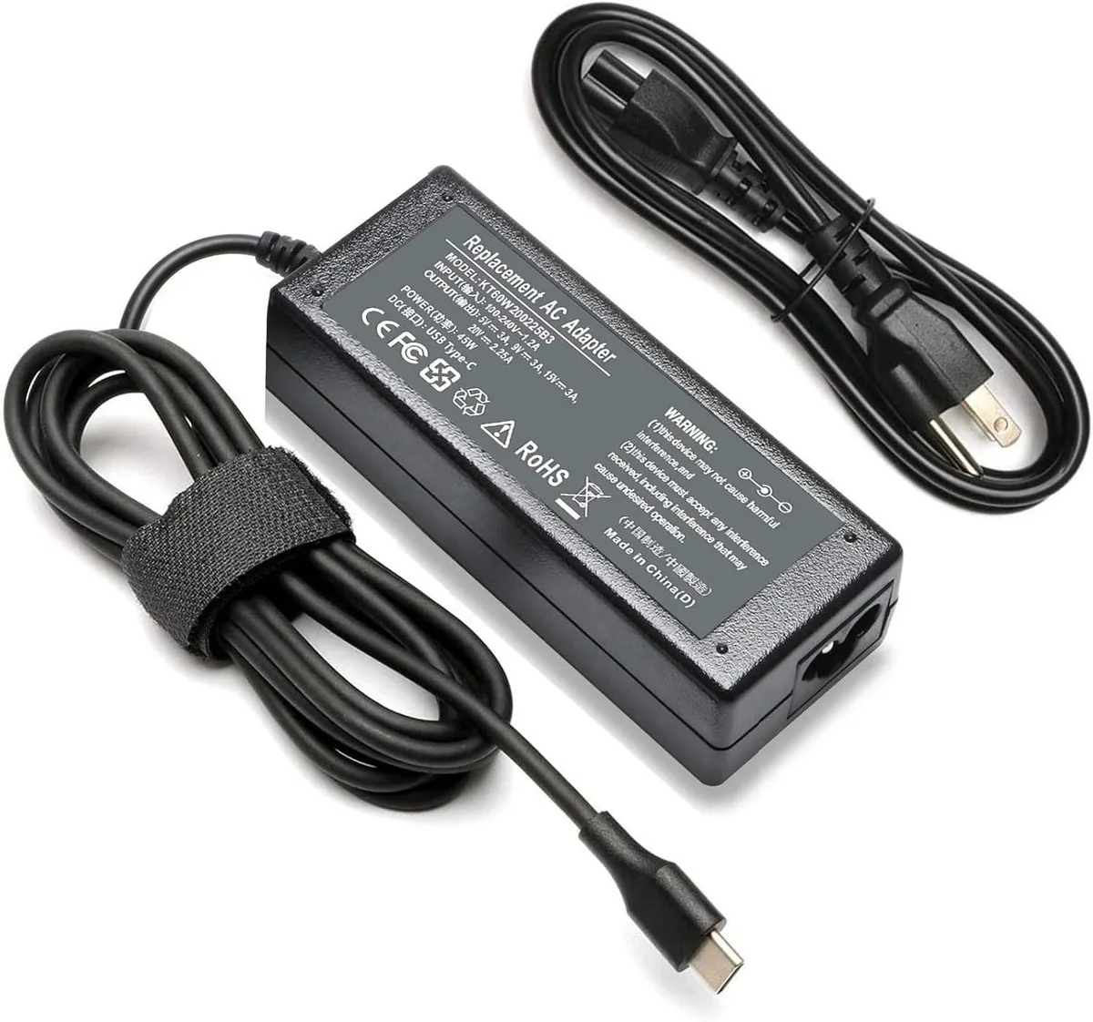 Compact black USB-C power adapter with detachable mains cable