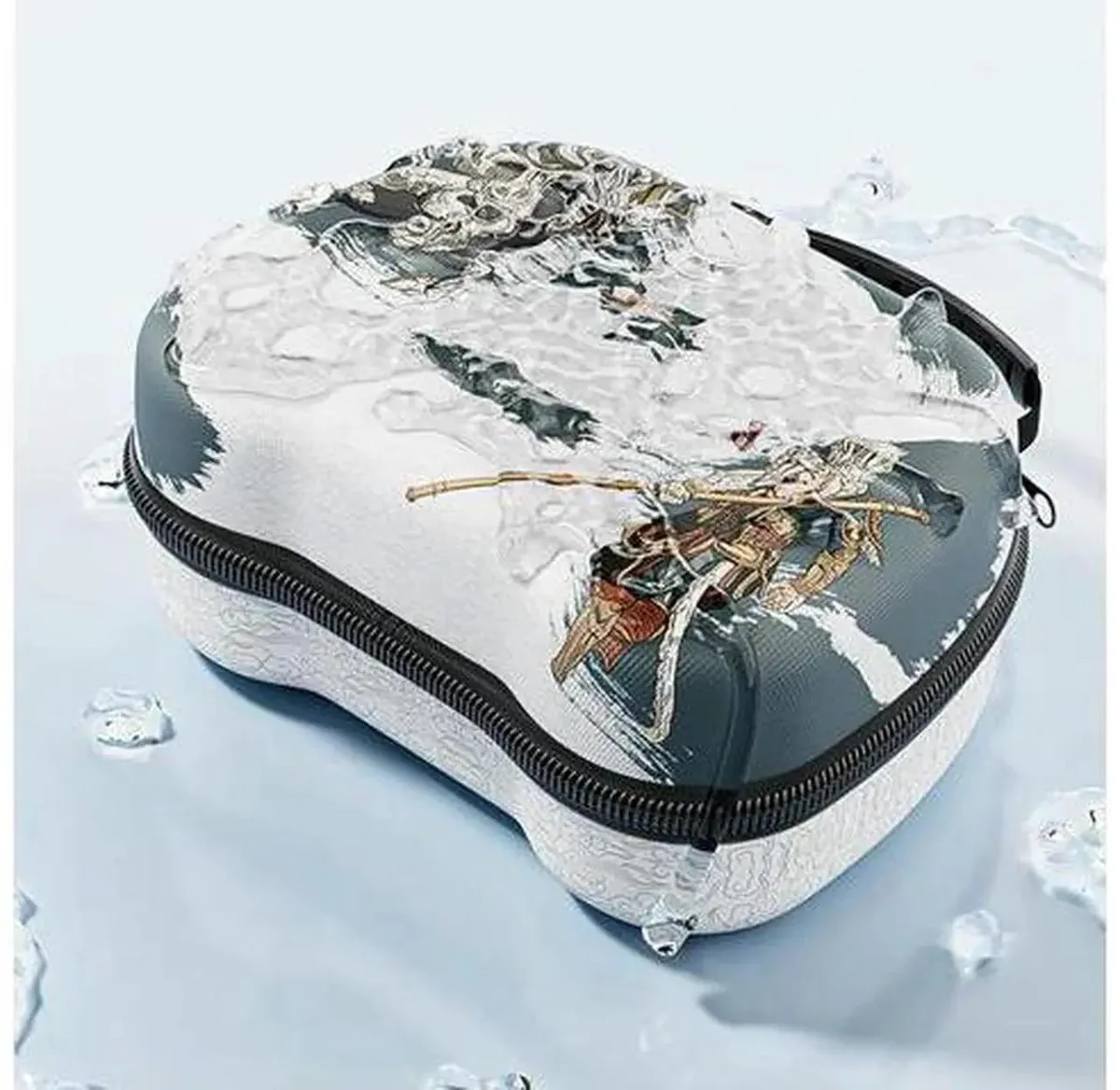 Black EVA hard-shell case with carry handle and zipper, moulded interior for game controllers