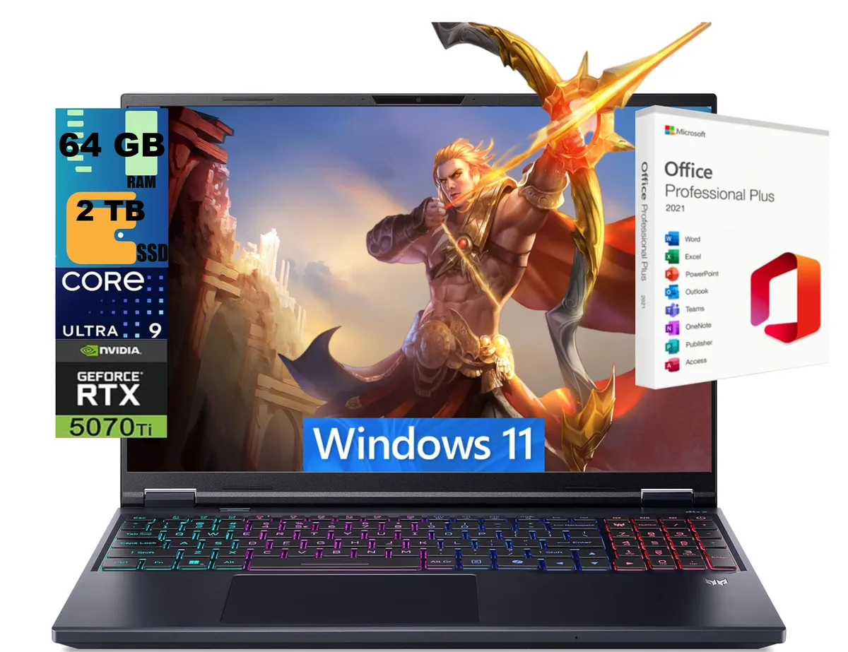 Acer America Acer Predator Helios Neo 16 gaming laptop Ultra 9 275HX RTX 5070 Ti 64GB DDR5 2TB SSD 16" — product photo