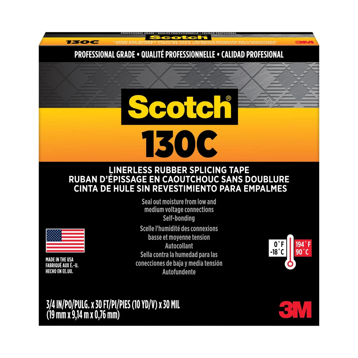 Scotch Scotch 130C Linerless Rubber Splicing Tape 3/4 in x 30 ft Black — product photo