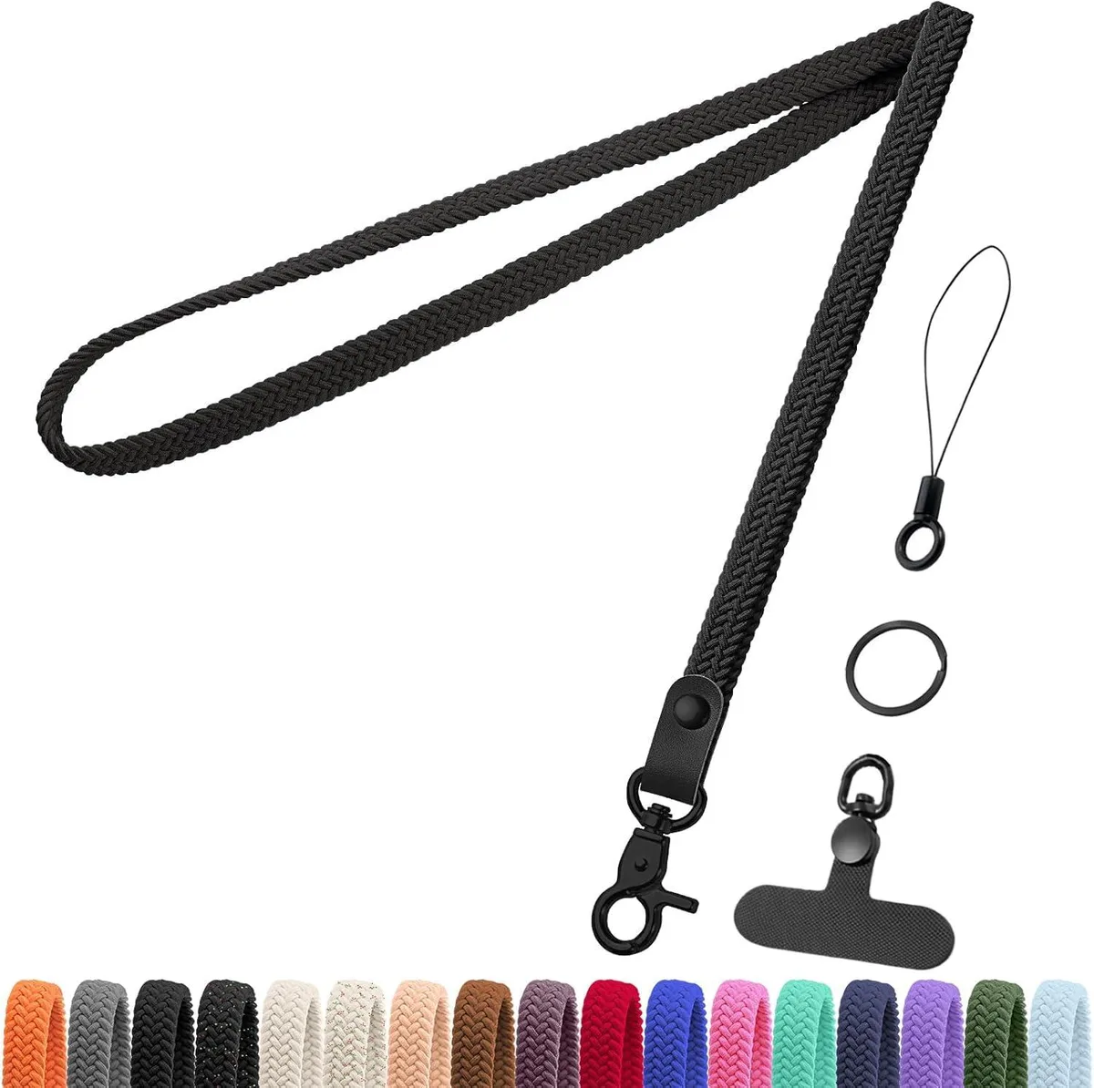  YANTHKEY Stretchy Braided Lanyard Black with Phone Tether Tab &amp; Key Ring — product photo