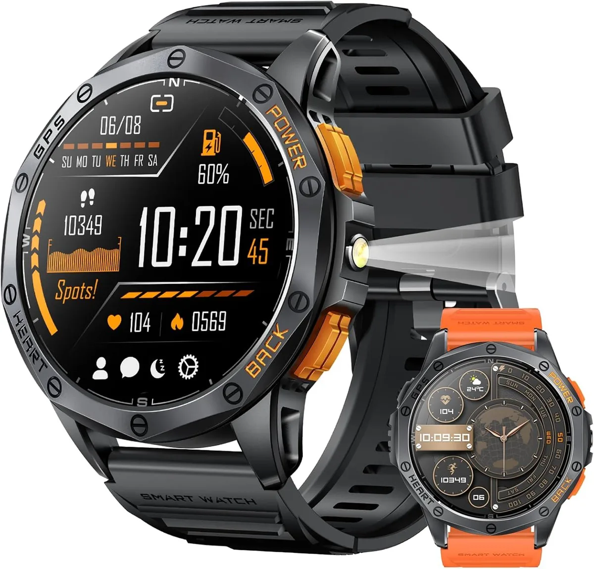 Hitoor Hitoor Military Smart Watch 1.43" AMOLED GPS 170+ Modes Flashlight Black — product photo