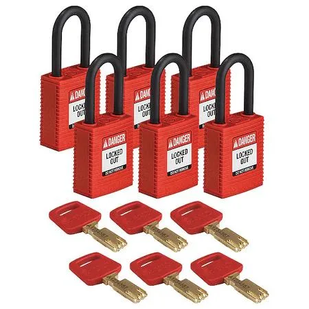 Brady Brady Nylon Lockout Padlock Keyed Different Red 1 1/2 in 6 Pack — product photo