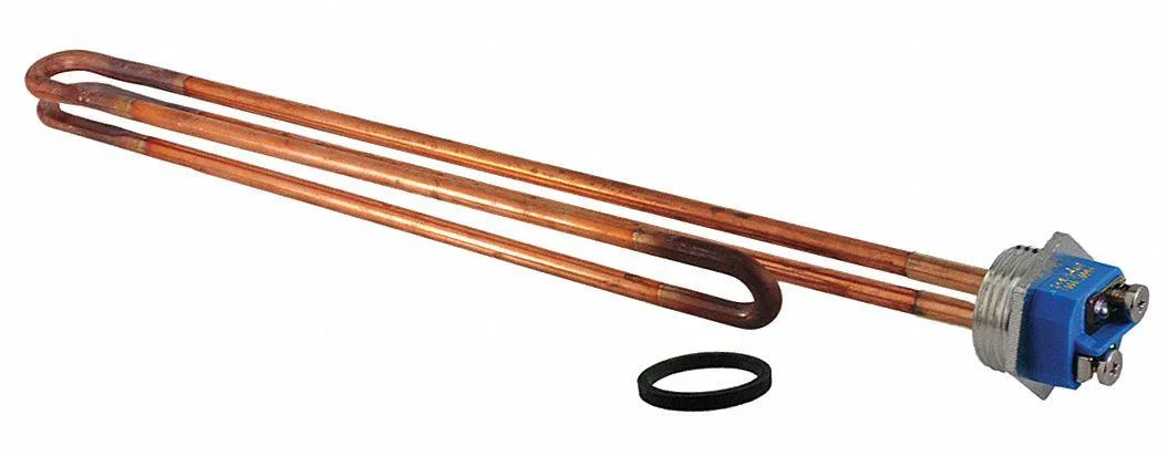 Copper threaded water-heater element, folded back, 13.44 in long, 0.26 in wide