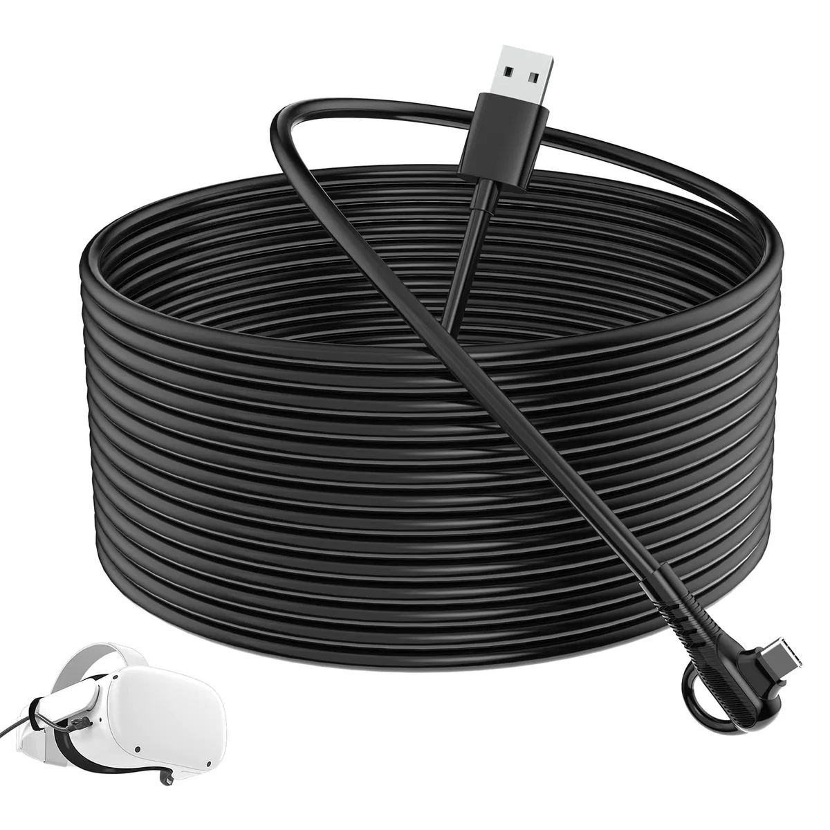 16.4ft USB 3.2 Gen1 cable with 90-degree USB-C connector and USB-A plug, textured grip and cable tie
