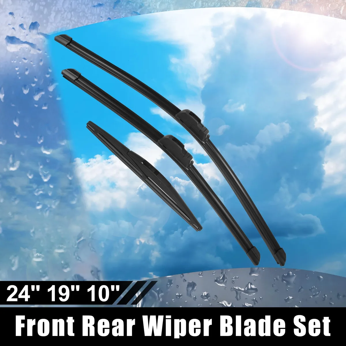 Unique-Bargains Unique-Bargains Windshield Wiper Blade Set 24" 19" 10" Infiniti QX56 2008-2016 J/U Hook Pack of 3 Black — product photo