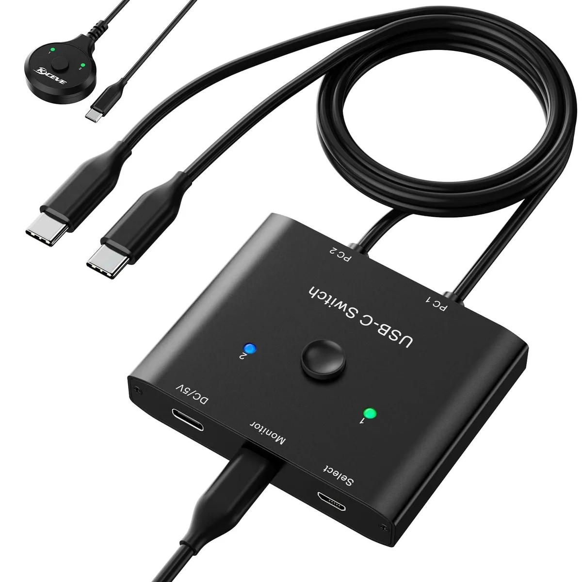  TRENDnet USB C Switch KVM Switch 2 Computers 8K@60Hz 4K@120Hz 10Gbps 100W Charging Thunderbolt Cables Included — product photo