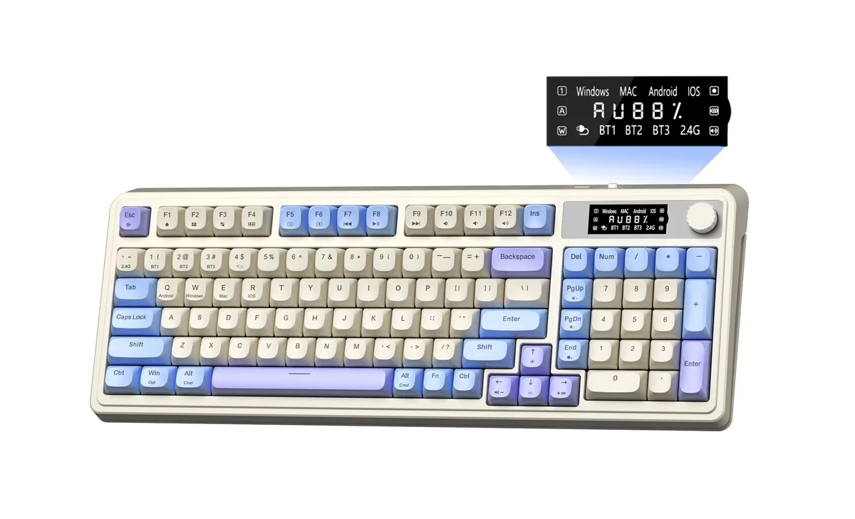 Vszerda Vszerda S99 Pro Gaming Keyboard Purple White 99 Keys Membrane Tri-Mode Bluetooth 5.0 2.4GHz Wired — product photo
