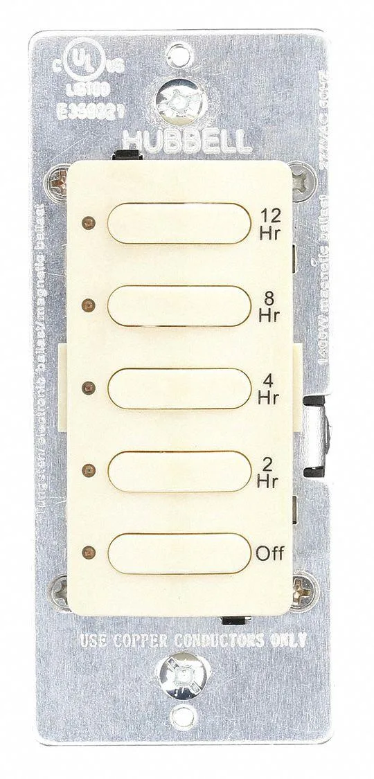 Ivory wall-switch countdown timer with five preset buttons and manual override