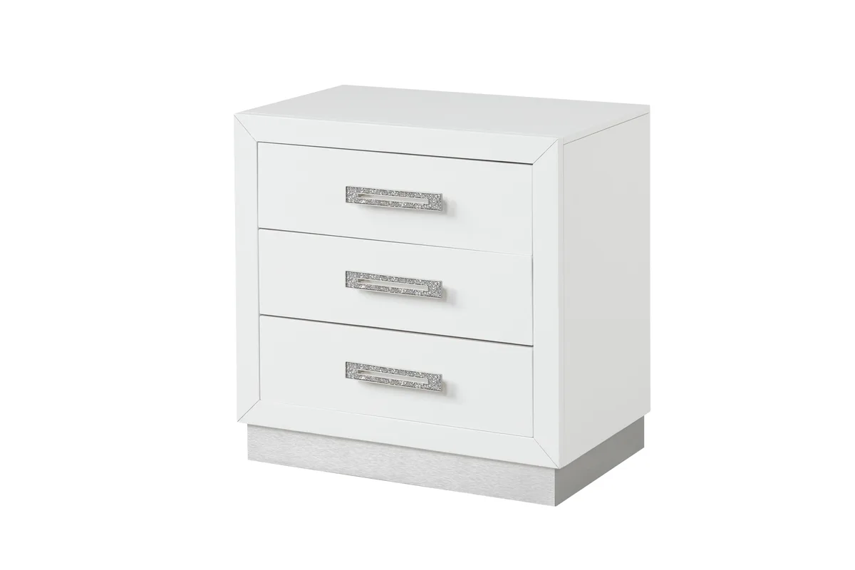 tuphen tuphen Nightstand Wood White 3-Drawer Crystal Hardware — product photo
