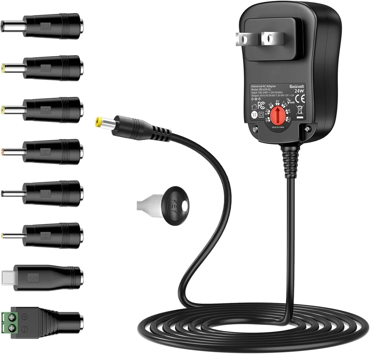 Kenuco Kenuco 24W Universal AC/DC Power Adapter 11 Selectable DC Plugs 3V to 12V 2A Max — product photo