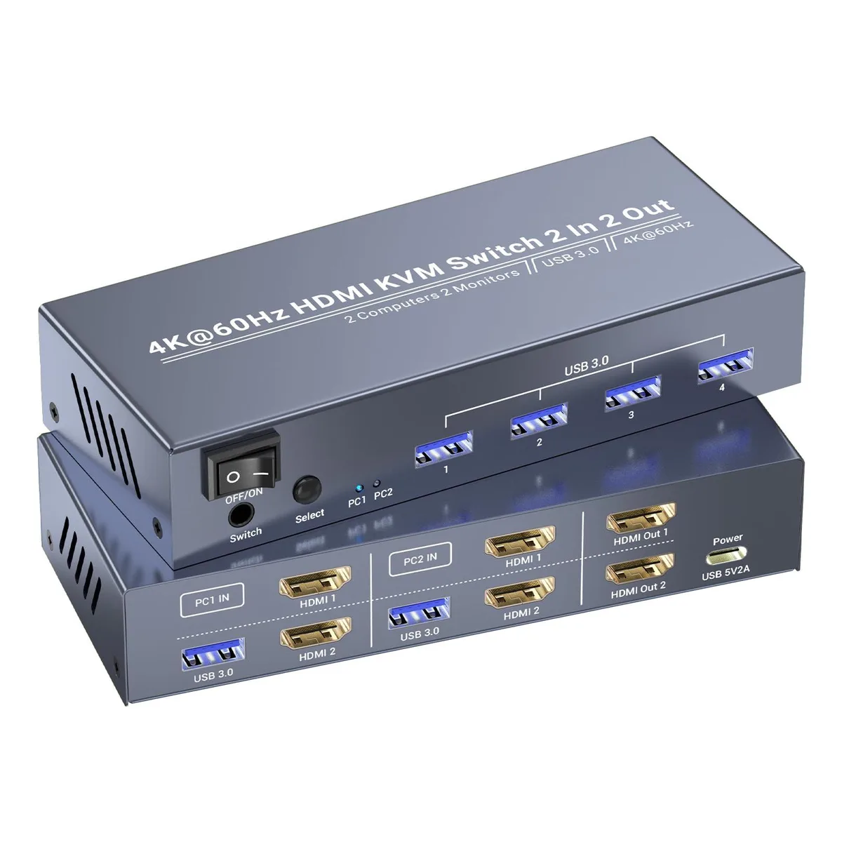 Vszerda Vszerda 4K60Hz Dual Monitor HDMI KVM Switch 2 Port 4 USB 3.0 — product photo