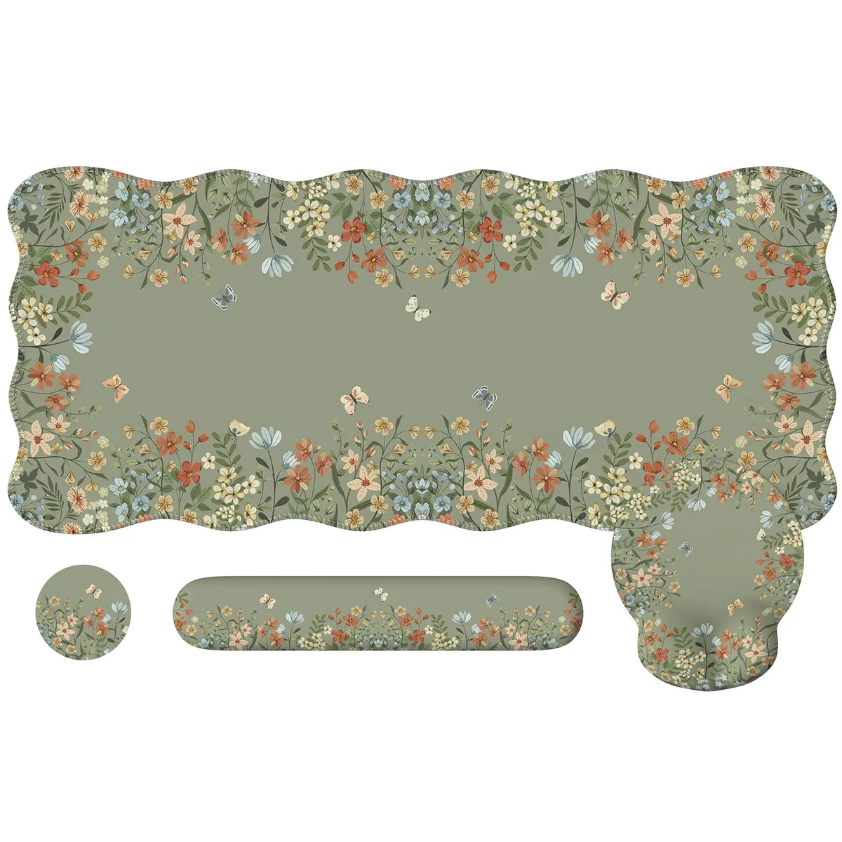  iCasso Desk Mat Set Green 35.4 x 15.7 in Floral Scalloped Edges — product photo