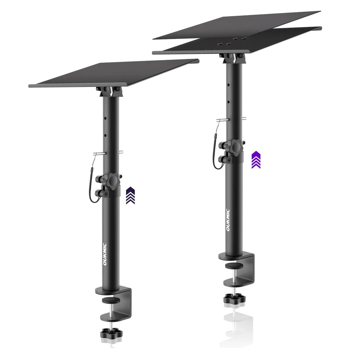  OUKMIC Pair Desktop Speaker Stands Clamp-On Height Tilt Adjustable 66lb Capacity — product photo