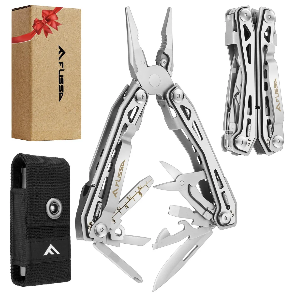 Blue stainless steel 16-in-1 multi-tool with pliers, knife and belt clip