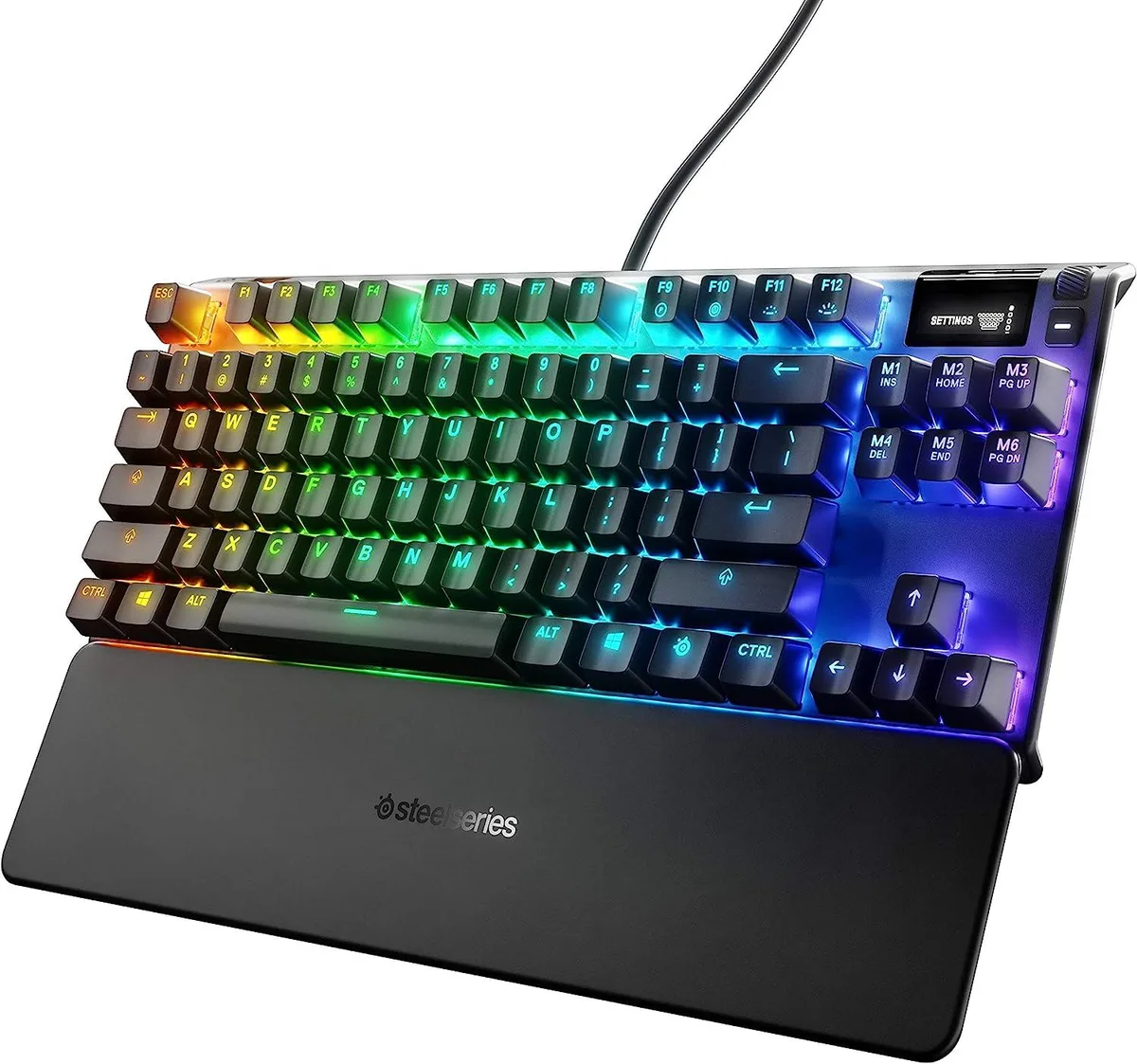 Tenkeyless mechanical keyboard with aluminium frame, OLED display, per-key RGB lighting and magnetic wrist rest