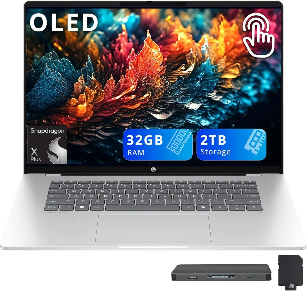 HP HP OmniBook 5 16" 2K OLED Touch Snapdragon X Plus X1P-42-100 32GB DDR5 1TB SSD Silver — product photo