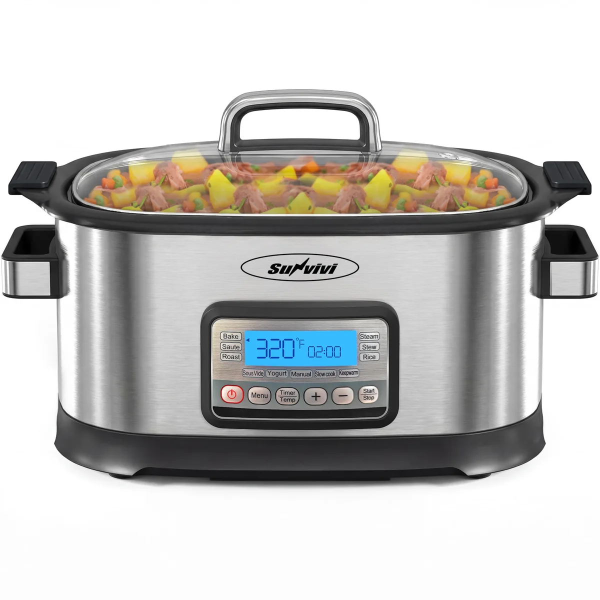  SUNVIVI 12-in-1 Programmable Slow Cooker 6.5QT Stainless Steel — product photo