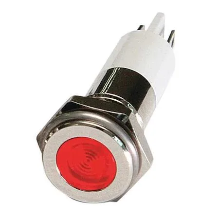 Small round red LED indicator light with chrome bezel 10mm mount