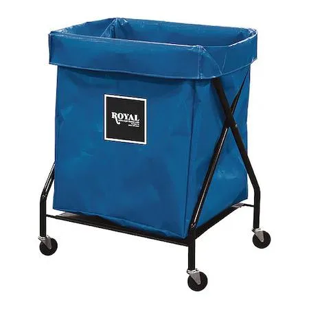 Blue vinyl X-frame cart with steel frame, 21 by 26 by 36 inches