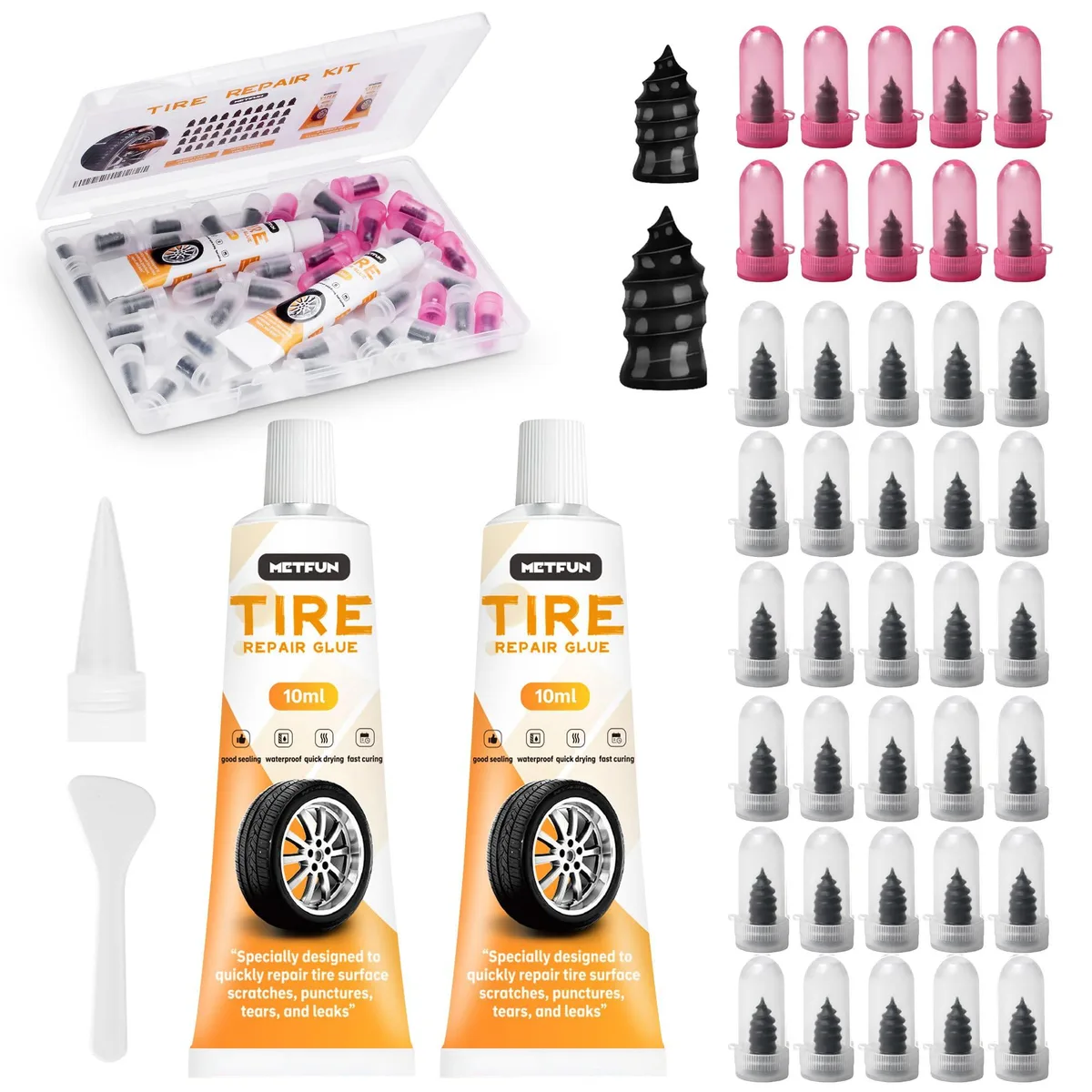 Metra tireplug001 tire repair kit 40 pcs 2 tubes 10 small 30 large screws — product photo