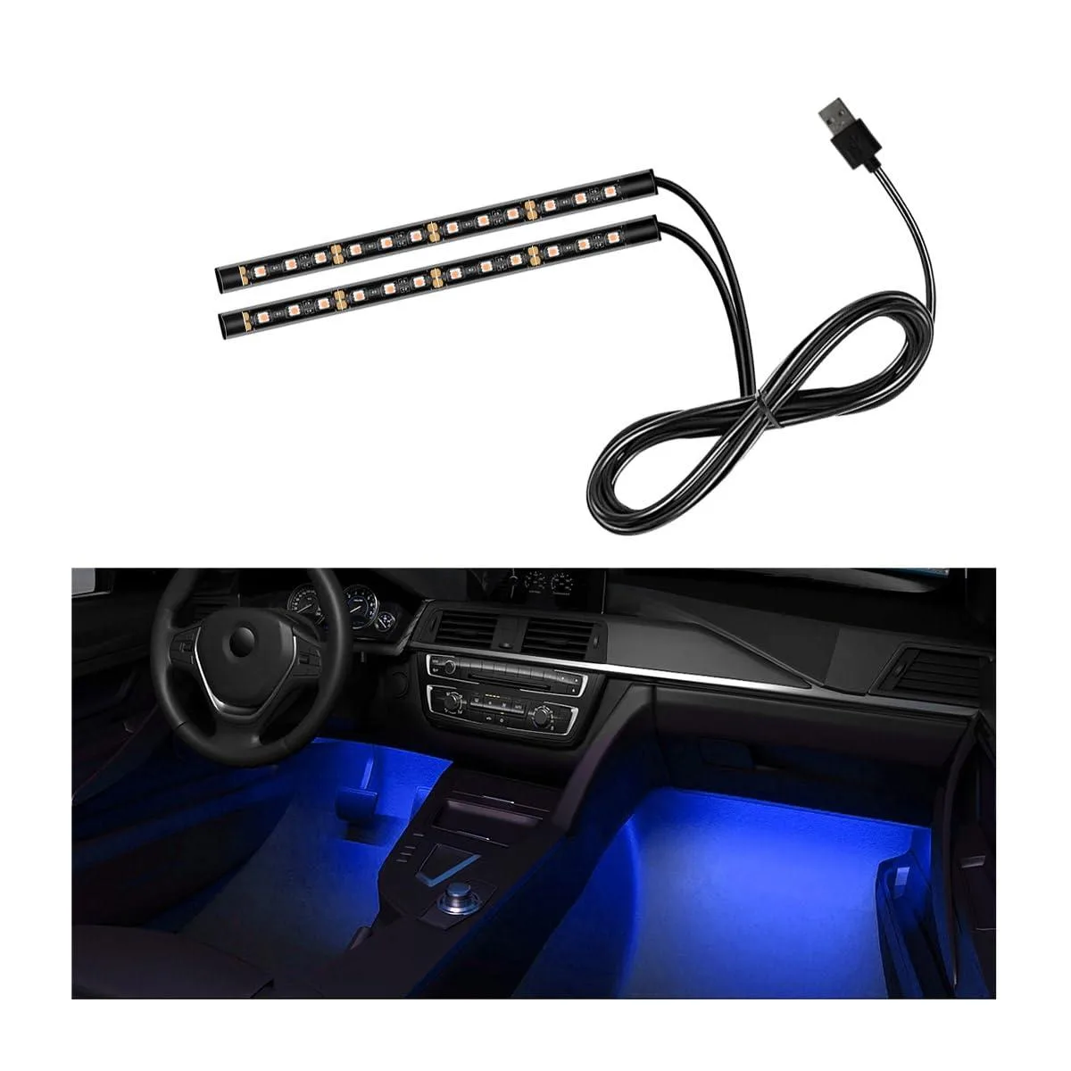 Car LED Strip Light 24 LEDs RGB 12V USB Blue Automotive Specialty Lighting — product photo