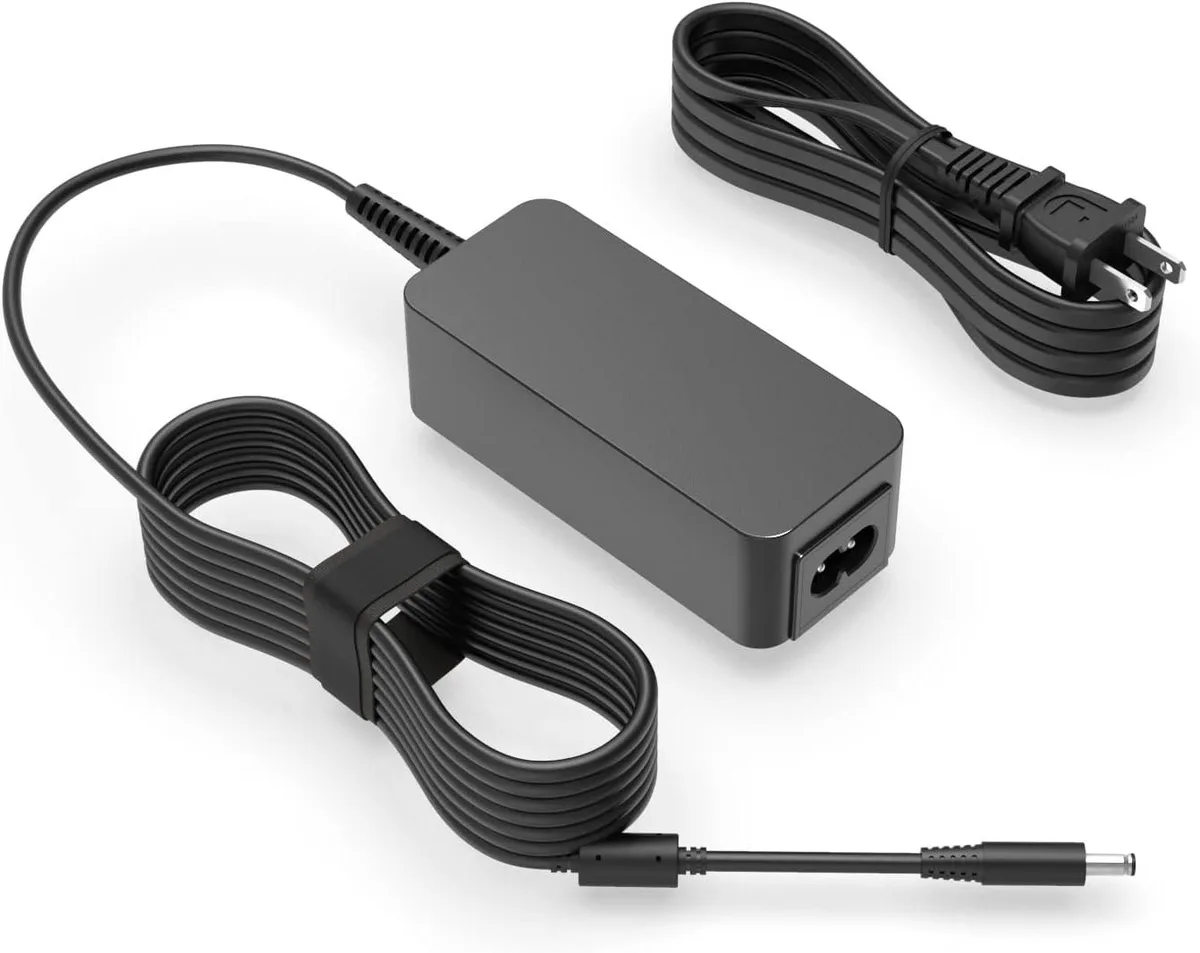 Compact black rectangular AC adapter with detachable power cord
