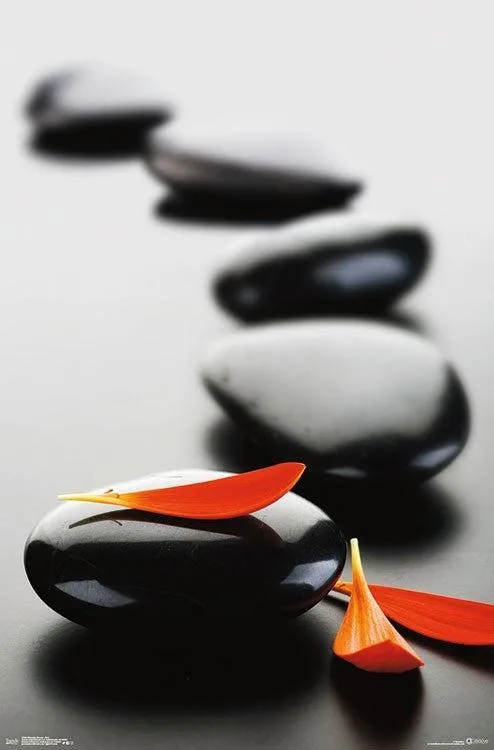 Red poster print of massage stones 22 by 34 inches