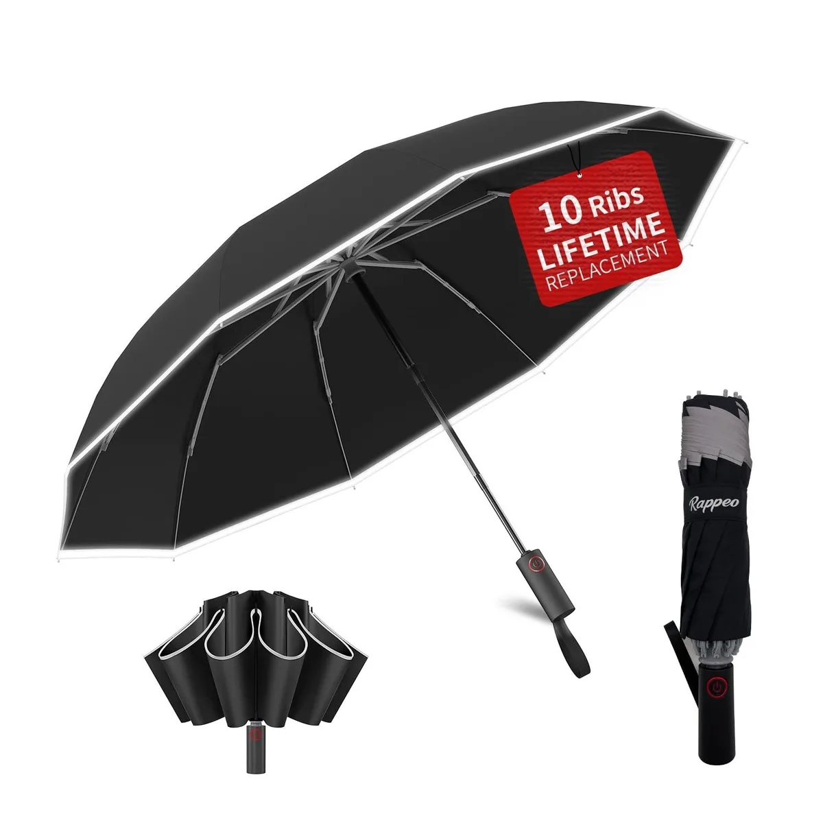  Rappeo YW801 46" Auto Open Umbrella 10 Ribs UPF 60+ Black — product photo