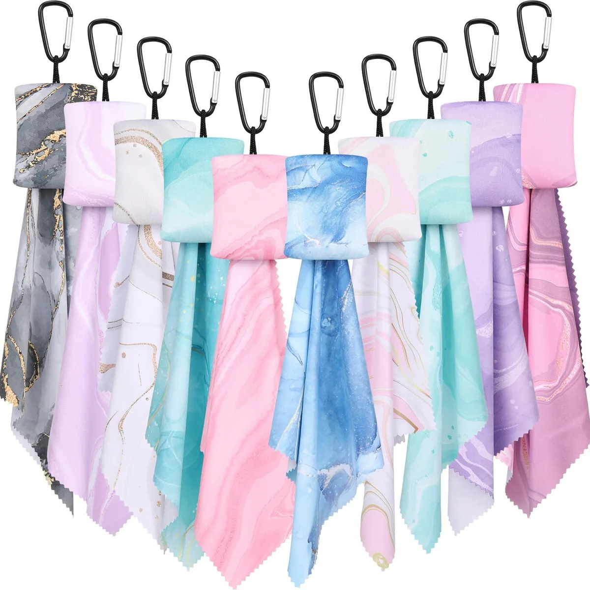  10 Pcs Microfiber Cleaning Cloths Marble Design with Pouch and Ring — product photo