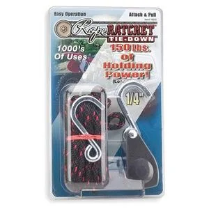 Black polypropylene rope ratchet with steel hook eight foot length