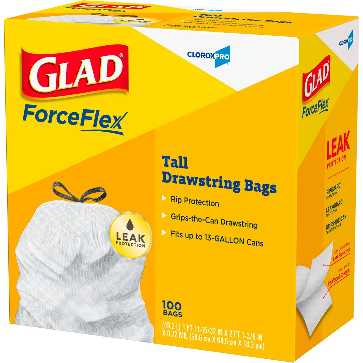 Clorox Clorox 78526CT Glad 13 gal 0.72 mil 24" x 27.38" Gray 100/Box cleaning — product photo
