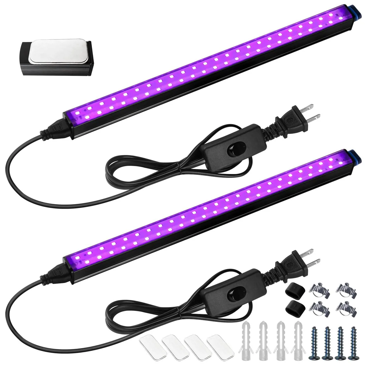 Two 1-foot magnetic LED black-light bars in a 2-pack