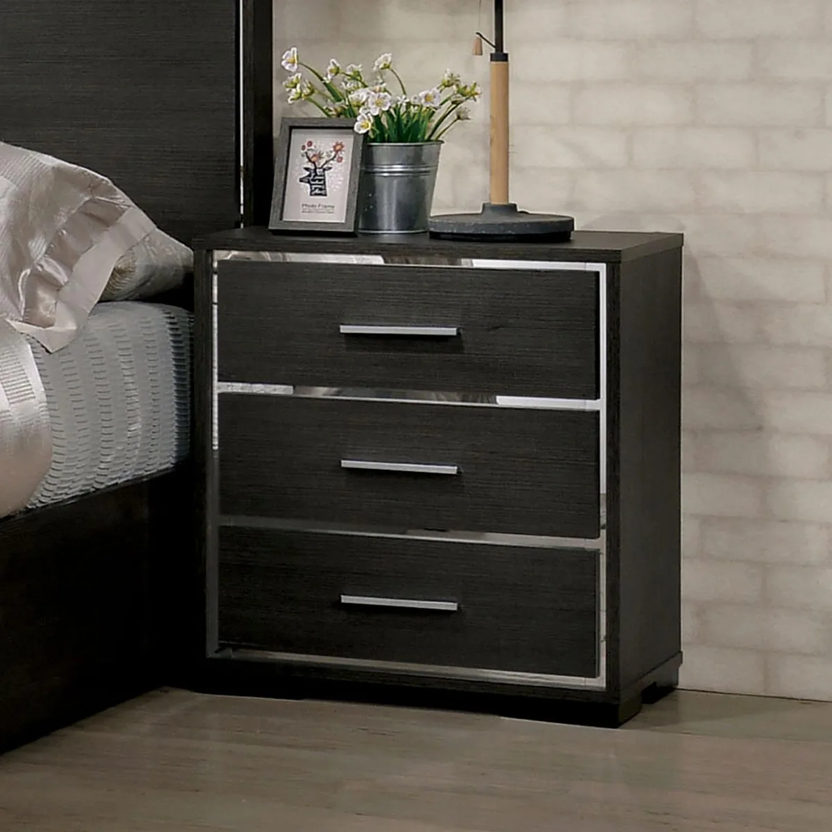 tuphen tuphen Nightstand Warm Grey Chrome Trim USB Charger 23 15 26 — product photo
