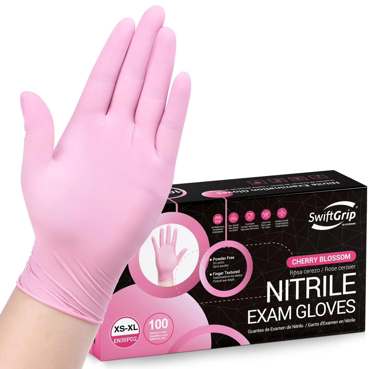  SwiftGrip EN35PD1 nitrile gloves pink 3-mil 100ct small — product photo