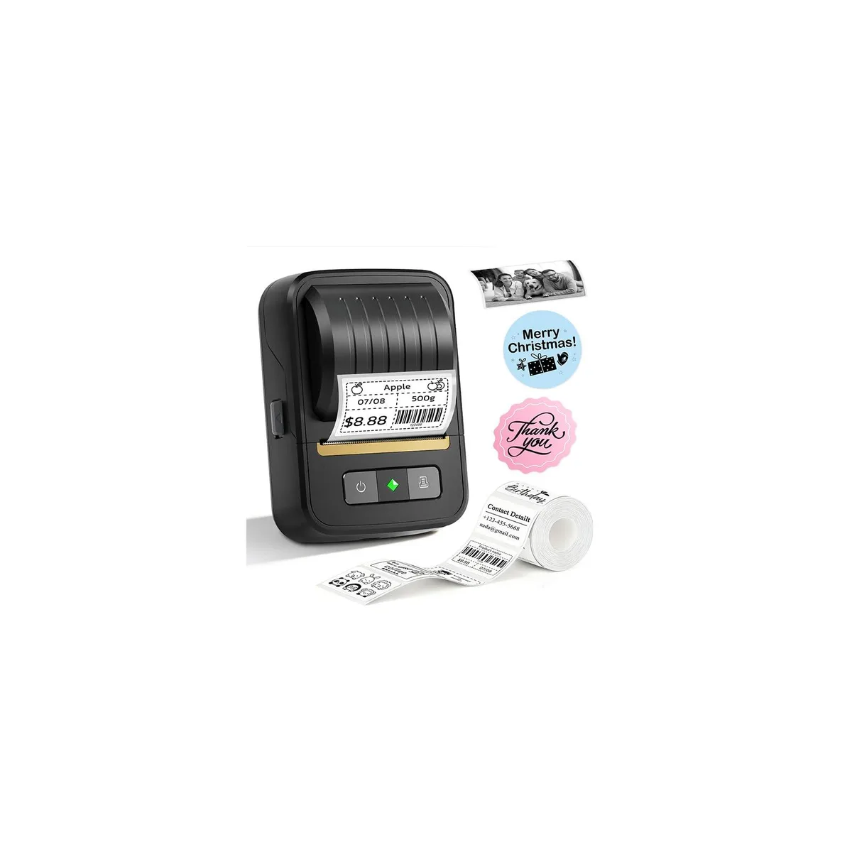 Compact white portable thermal label printer with roll loaded