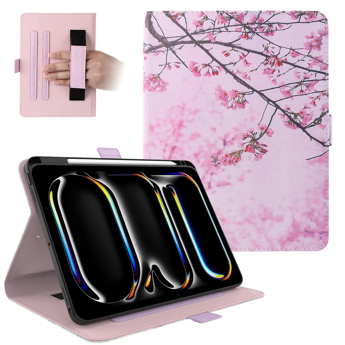 Dteck Dteck Smart Folio Case 11" iPad Pro M4/M5 2024/2025 Pink Florals 2 in 1 accessory — product photo