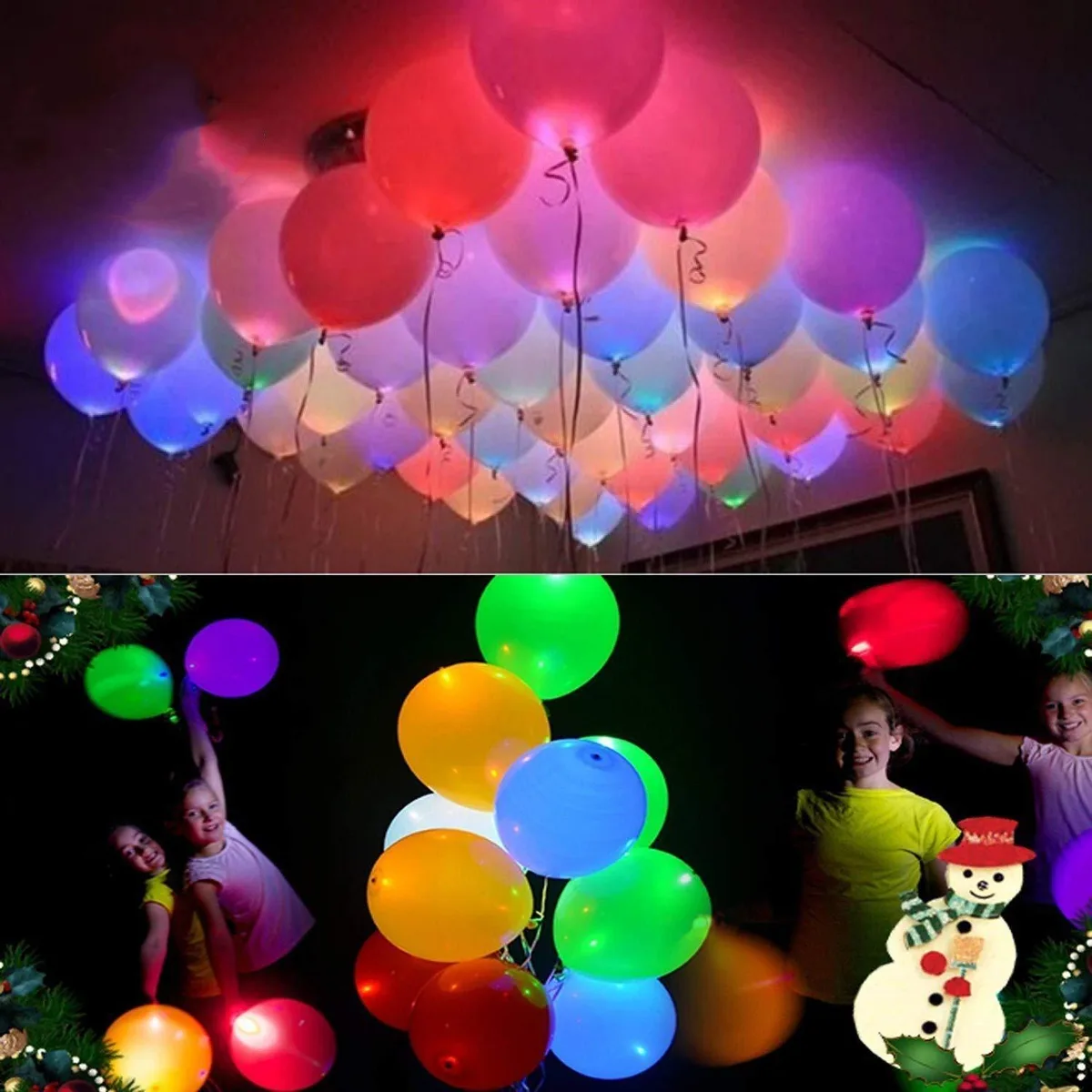 Pack of 20 blue rubber balloons with internal LED lights