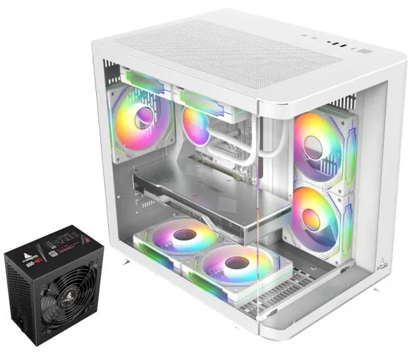 Iceberg Iceberg Crystal Wave M WTH 650WX Micro ATX Cube Case White with 650W PSU — product photo