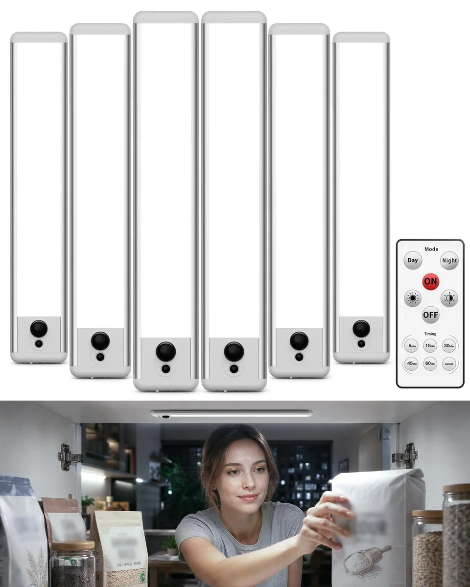 Six white rectangular LED bars with magnetic backs and remote control