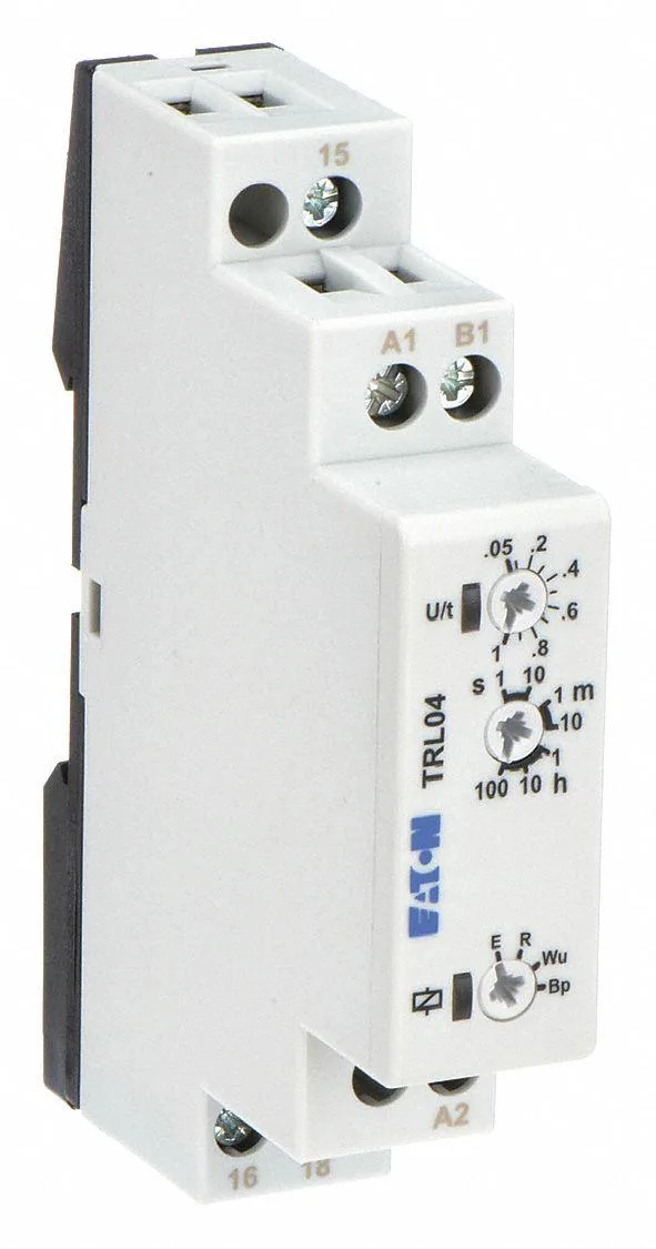 Eaton TRL04 octal relay, grey plastic housing with rotary dials and eight pins