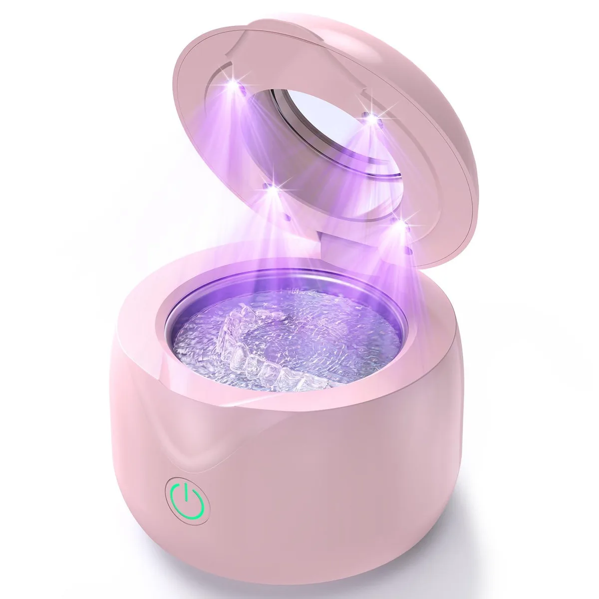Pink ultrasonic cleaning pod with UV lights and digital display