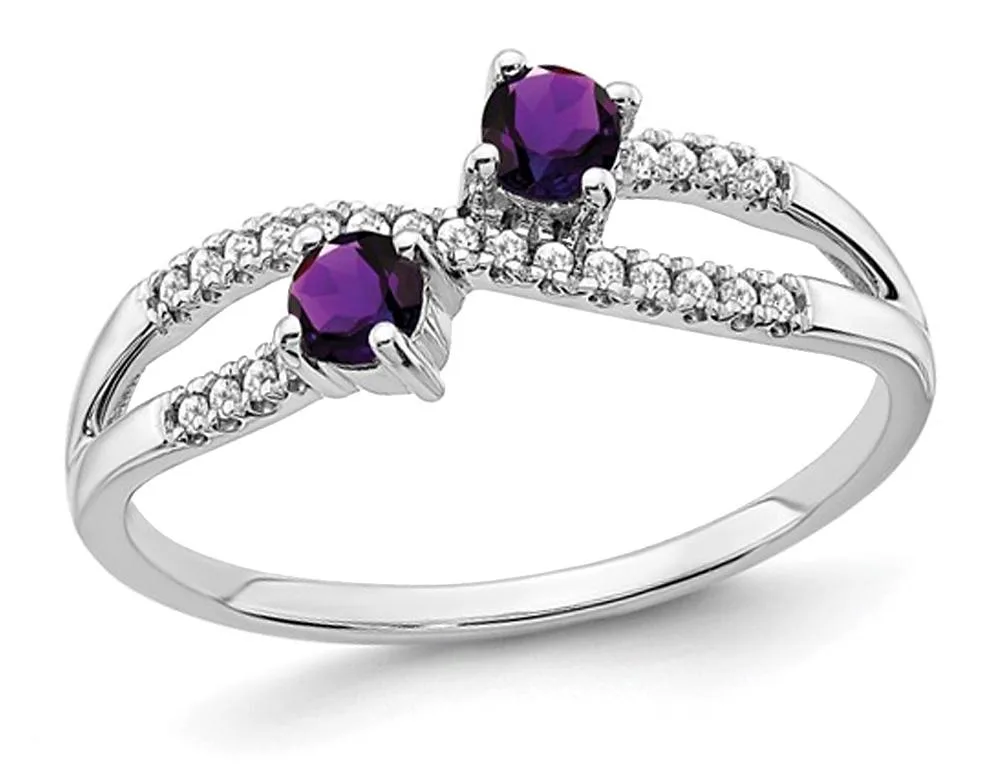 Gem &amp; Harmony Gem &amp; Harmony Twin-Stone Amethyst Ring 14K White Gold .197 ctw .092 ctw — product photo