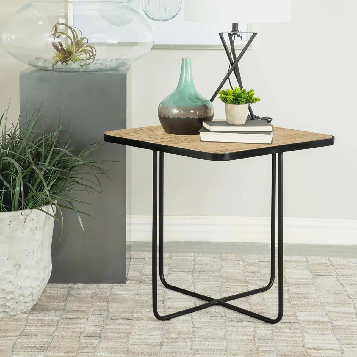 tuphen tuphen Travertine and Black Accent Table — product photo