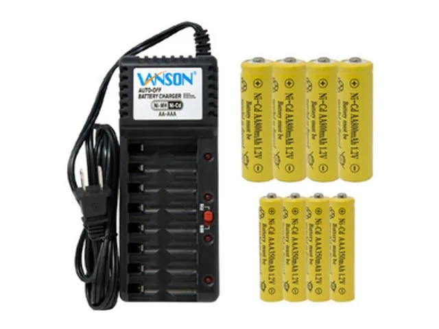 DUSLAN DUSLAN V868 8-bay AA/AAA charger with 4 AA 800 mAh and 4 AAA 350 mAh NiCd standard batteries — product photo
