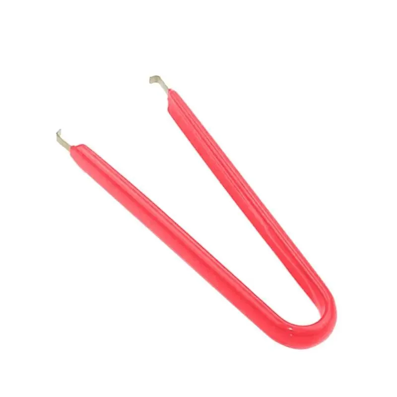 Red U-shaped IC chip extractor clip with insulated PVC coating and stainless steel jaws