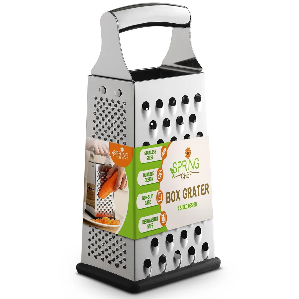  Professional Large Parmesan Cheese Grater Stainless Steel 4 Sided Box Grater with Handle — product photo